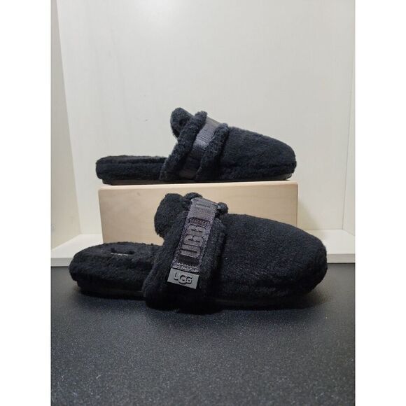 Ugg Australia Black Fluff It Slides Men's Size 12 - Picture 1 of 9